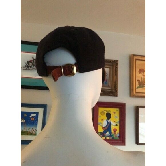 AUTHENTIC PREOWNED VINTAGE GIANNI VERSACE NAVY WOOL AND TAN SUEDE BASEBALL CAP - Picture 2 of 6